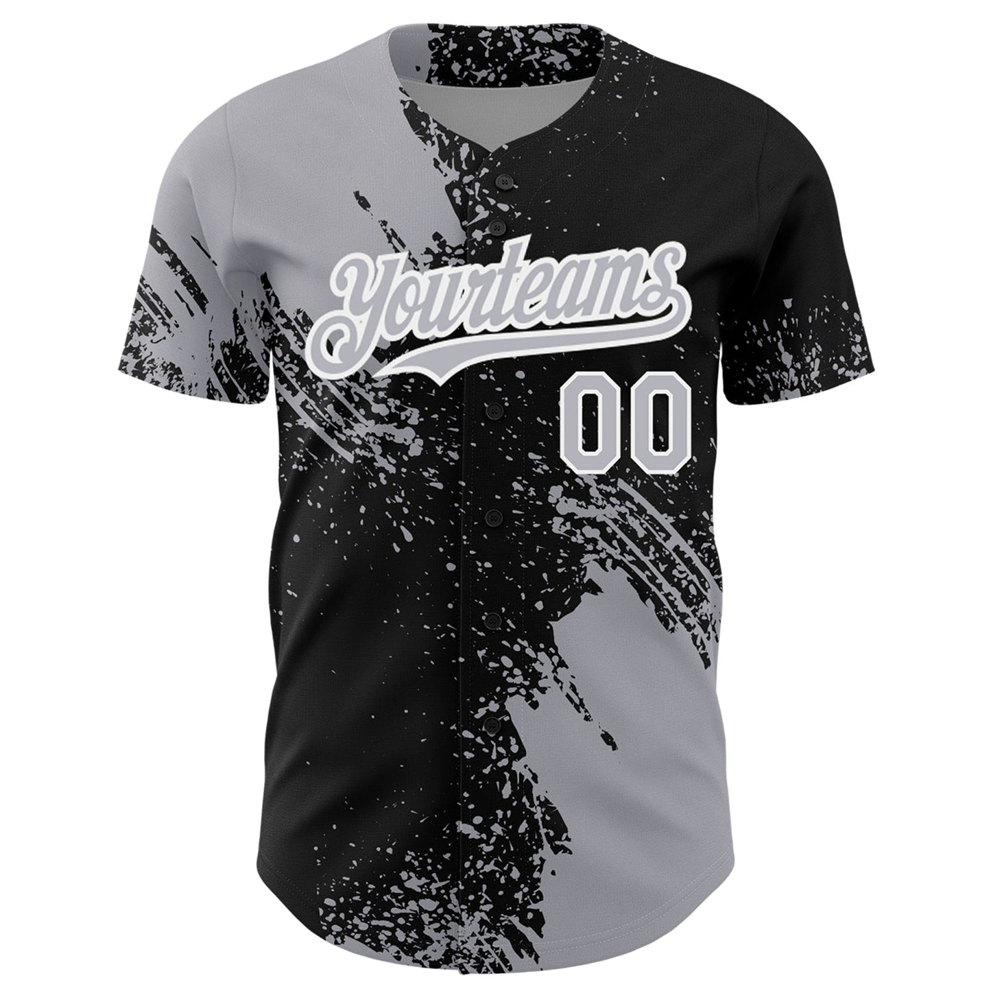 Custom Gray Black-White 3D Pattern Design Abstract Brush Stroke Authentic Baseball Jersey baseball jersey product view 2