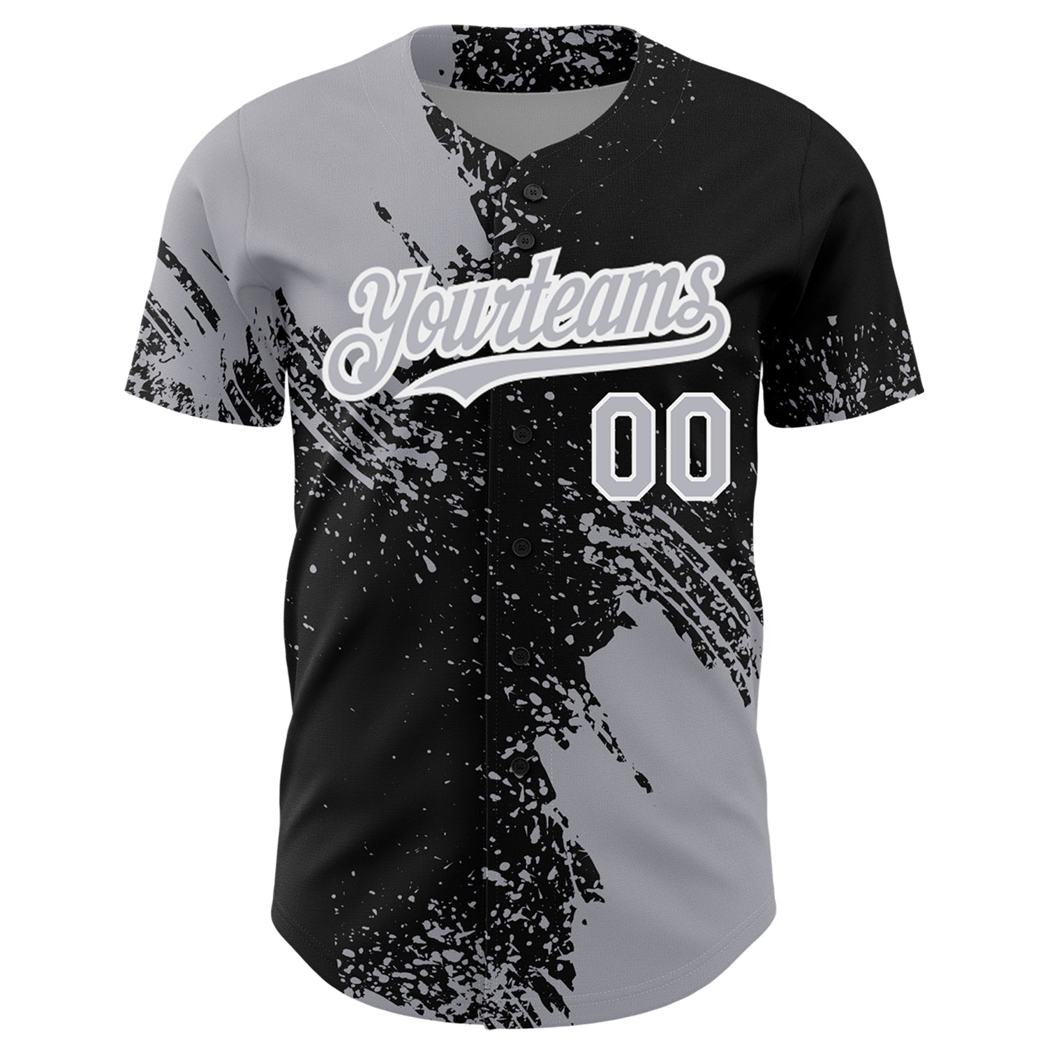 Custom Gray Black-White 3D Pattern Design Abstract Brush Stroke Authentic Baseball Jersey baseball jersey product view 2