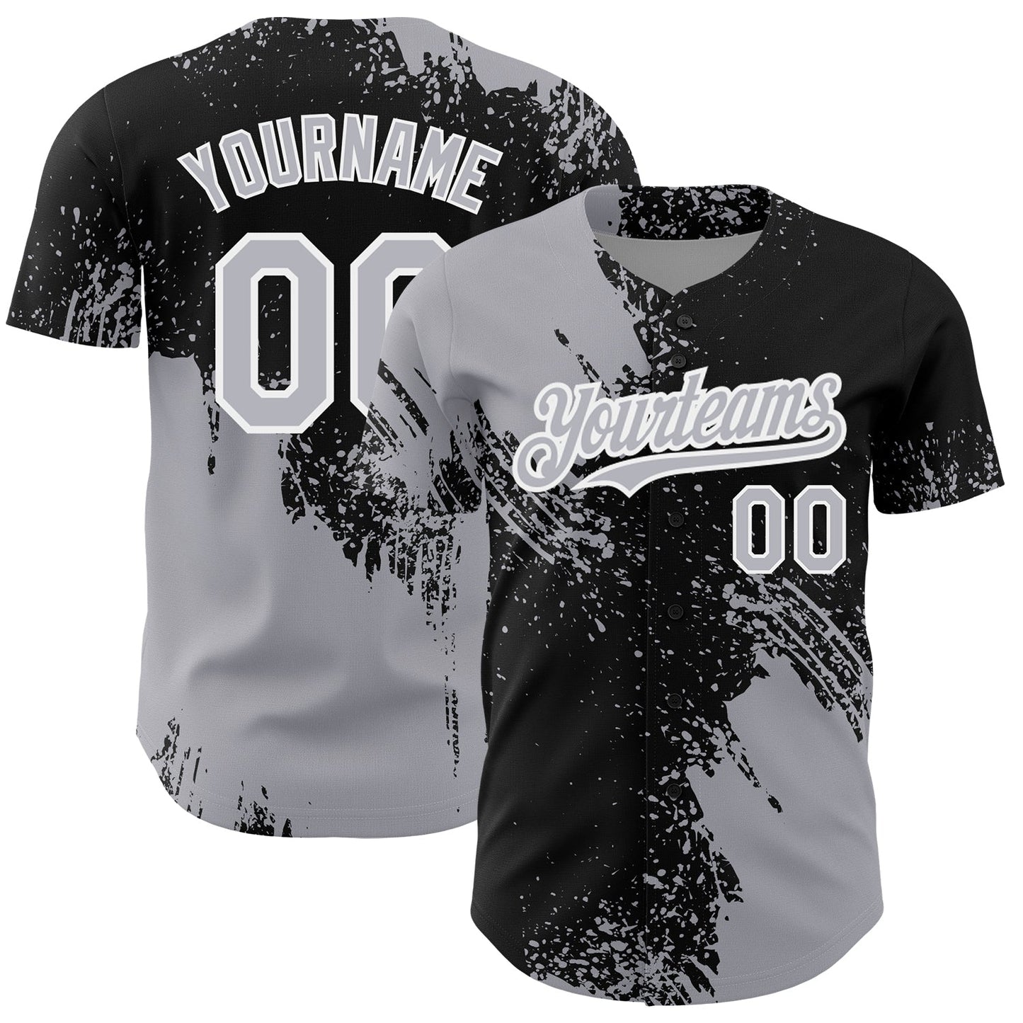 Custom Gray Black-White 3D Pattern Design Abstract Brush Stroke Authentic Baseball Jersey baseball jersey product view 1