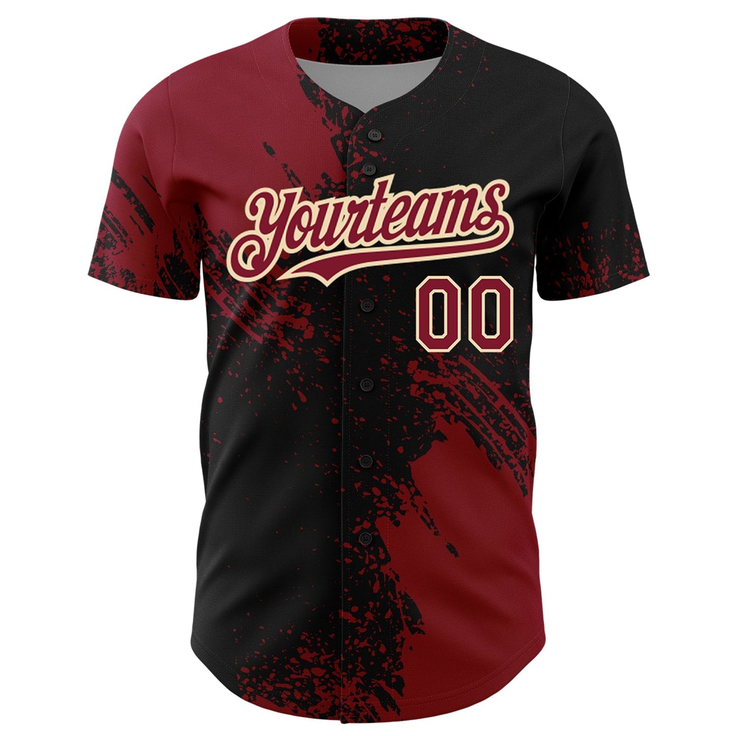 Custom Crimson Black-Cream 3D Pattern Design Abstract Brush Stroke Authentic Baseball Jersey baseball jersey product view 3