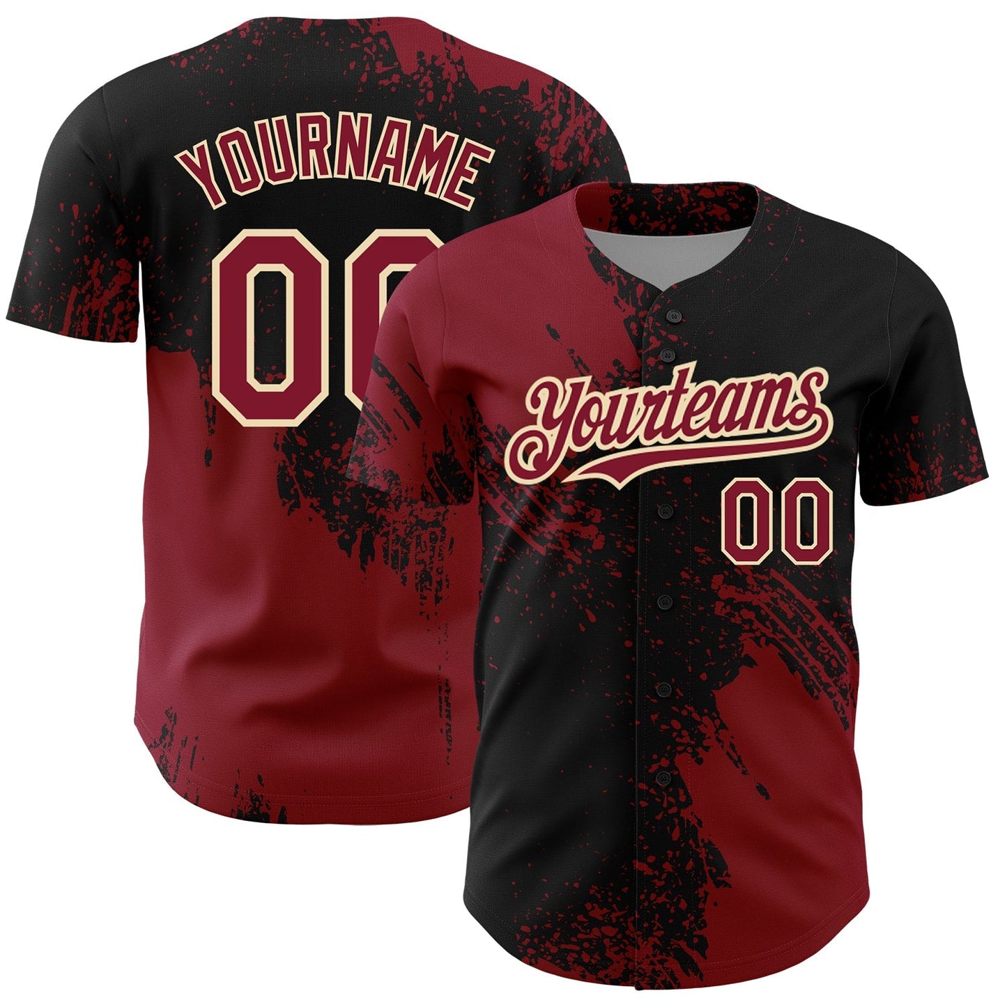 Custom Crimson Black-Cream 3D Pattern Design Abstract Brush Stroke Authentic Baseball Jersey baseball jersey product view 1