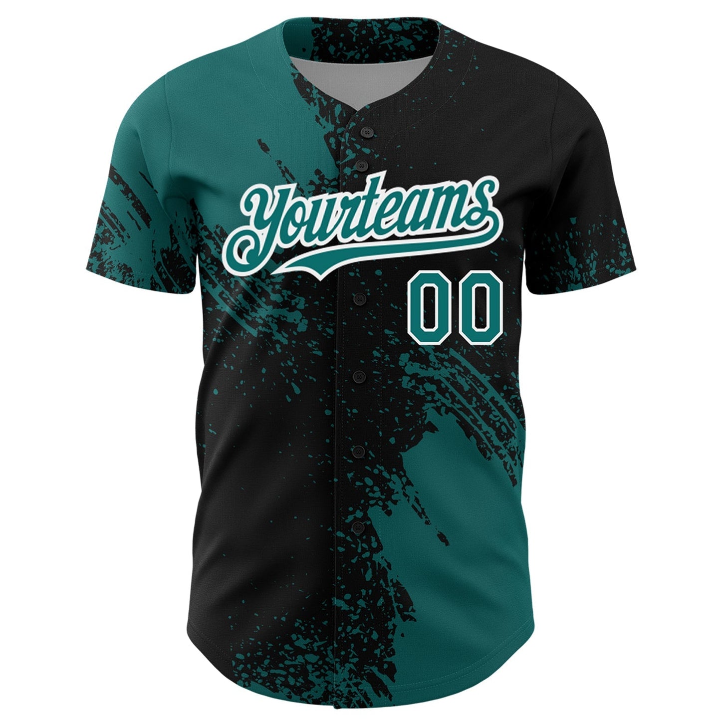 Custom Teal Black-White 3D Pattern Design Abstract Brush Stroke Authentic Baseball Jersey baseball jersey product view 2