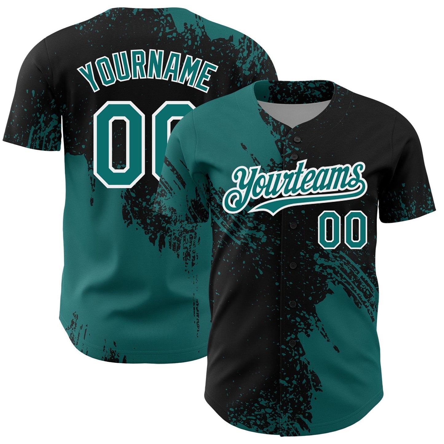 Custom Teal Black-White 3D Pattern Design Abstract Brush Stroke Authentic Baseball Jersey baseball jersey product view 1
