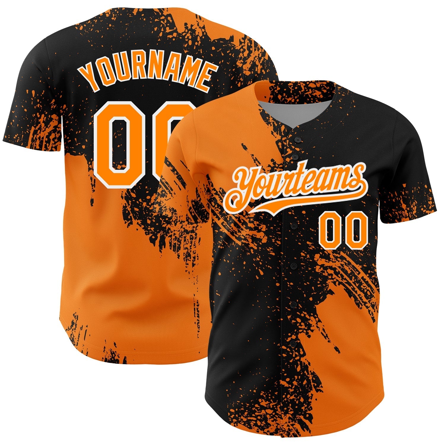 Custom Bay Orange Black-White 3D Pattern Design Abstract Brush Stroke Authentic Baseball Jersey baseball jersey product view 1