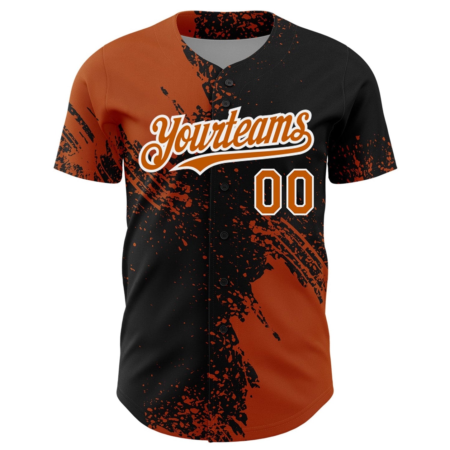 Custom Texas Orange Black-White 3D Pattern Design Abstract Brush Stroke Authentic Baseball Jersey baseball jersey product view 2