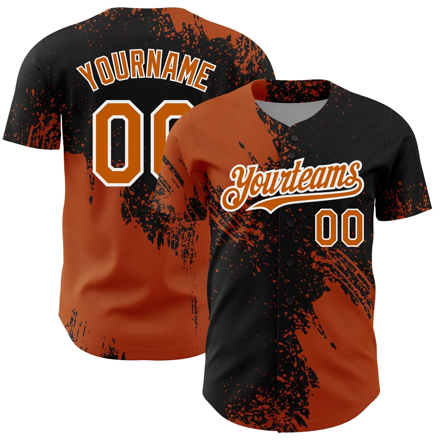 Custom Texas Orange Black-White 3D Pattern Design Abstract Brush Stroke Authentic Baseball Jersey baseball jersey product view 1
