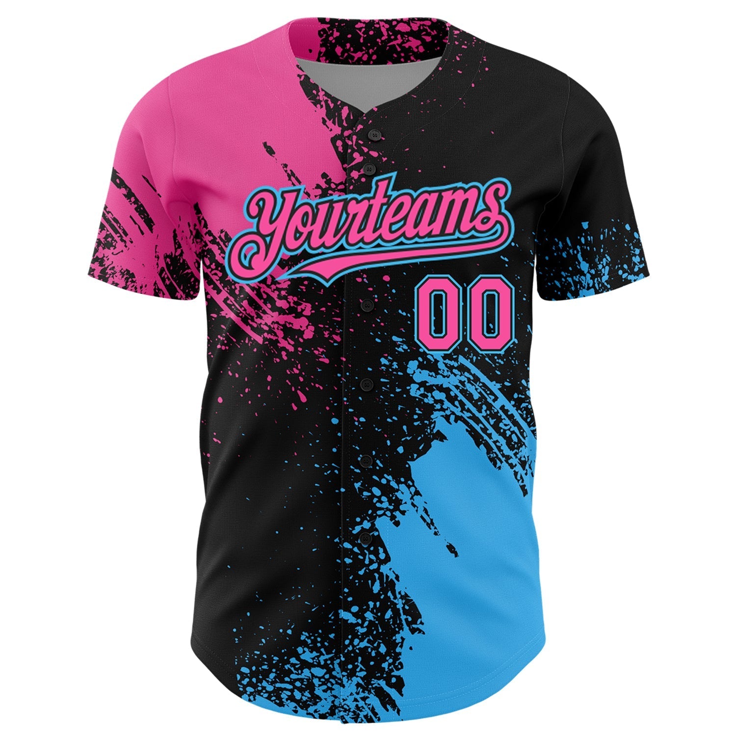 Custom Pink Black-Sky Blue 3D Pattern Design Abstract Brush Stroke Authentic Baseball Jersey baseball jersey product view 2