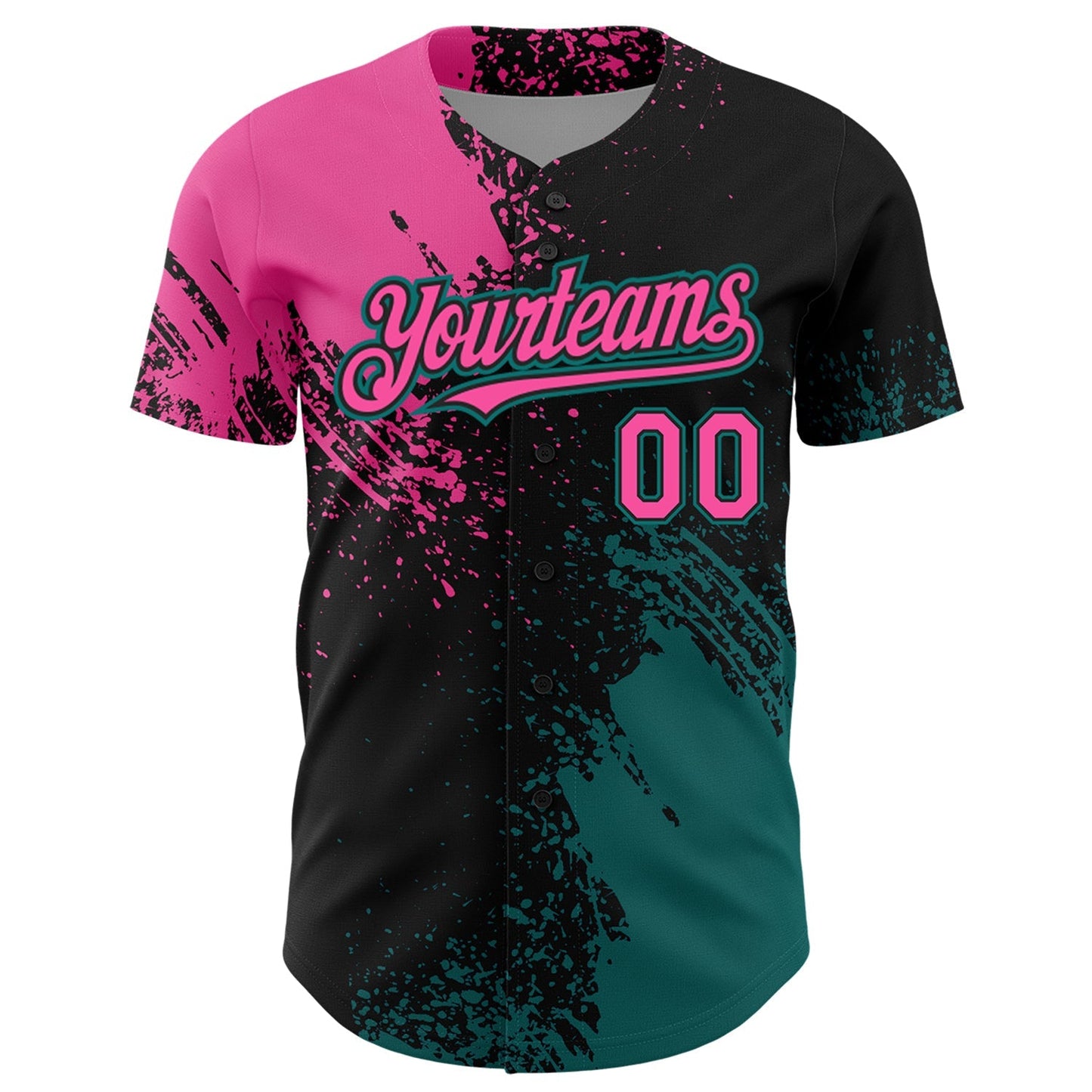 Custom Pink Black-Teal 3D Pattern Design Abstract Brush Stroke Authentic Baseball Jersey baseball jersey product view 2