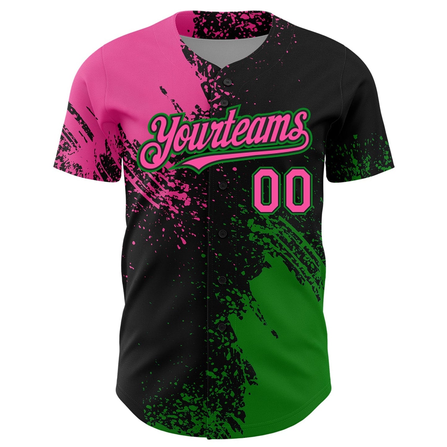 Custom Pink Black-Grass Green 3D Pattern Design Abstract Brush Stroke Authentic Baseball Jersey baseball jersey product view 2
