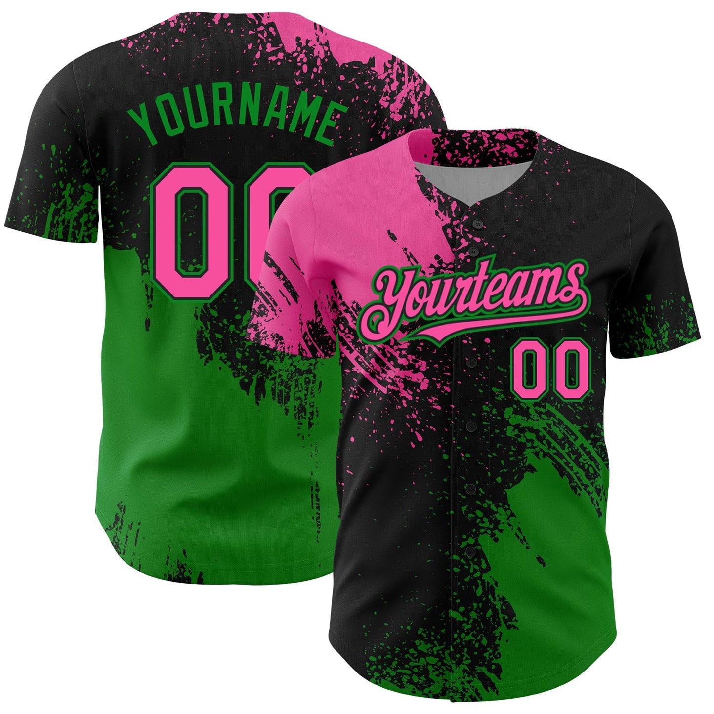 Custom Pink Black-Grass Green 3D Pattern Design Abstract Brush Stroke Authentic Baseball Jersey baseball jersey product view 1