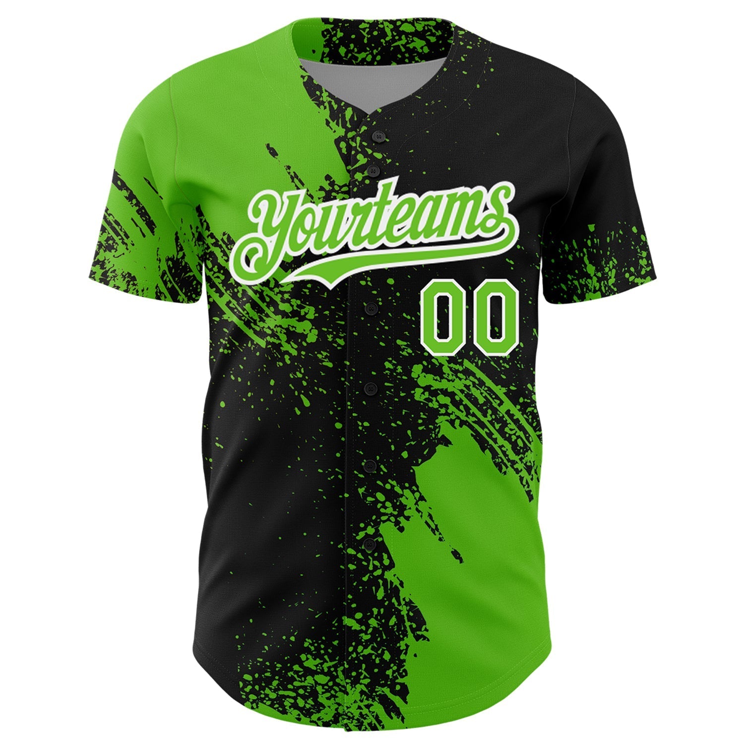 Custom Aurora Green Black-White 3D Pattern Design Abstract Brush Stroke Authentic Baseball Jersey baseball jersey product view 3