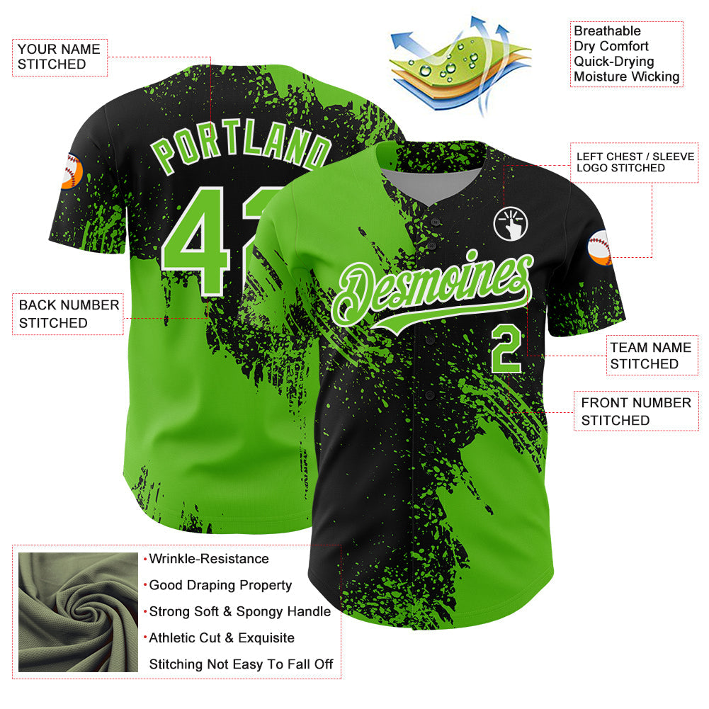 Custom Aurora Green Black-White 3D Pattern Design Abstract Brush Stroke Authentic Baseball Jersey baseball jersey product view 4