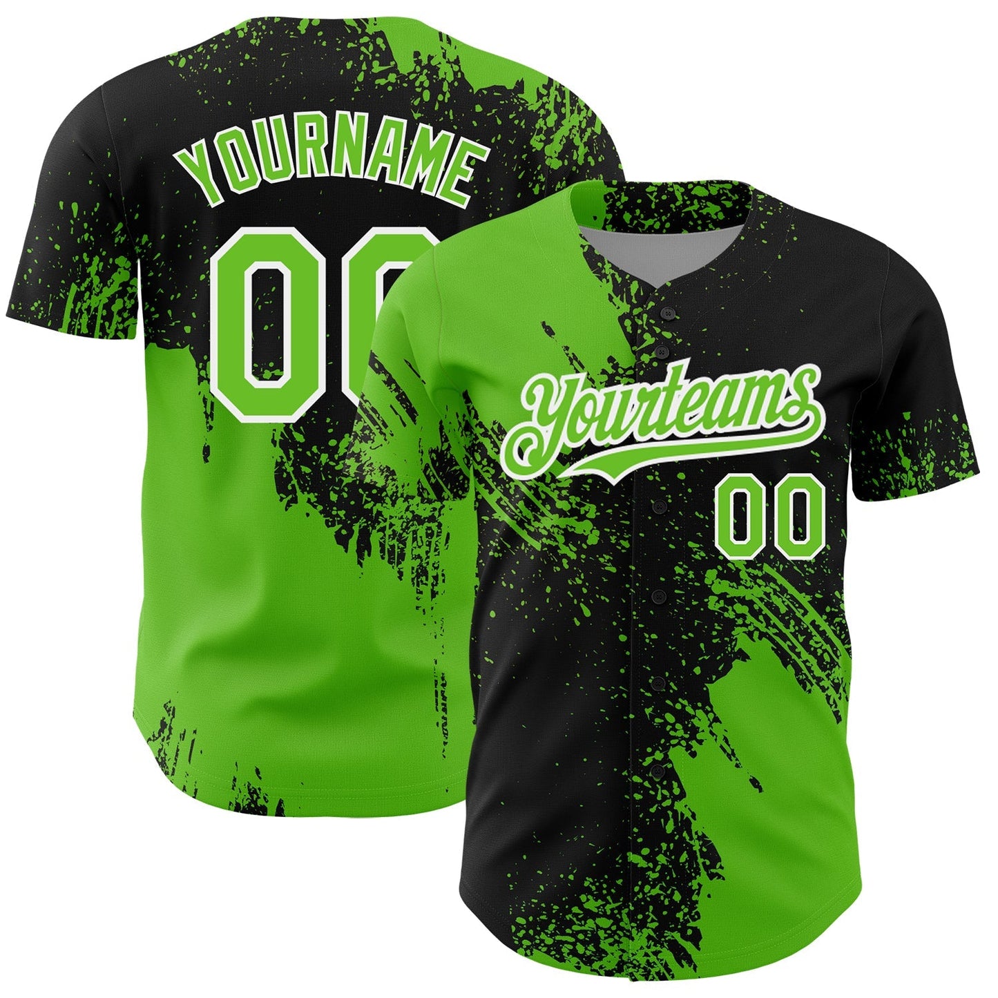 Custom Aurora Green Black-White 3D Pattern Design Abstract Brush Stroke Authentic Baseball Jersey baseball jersey product view 1