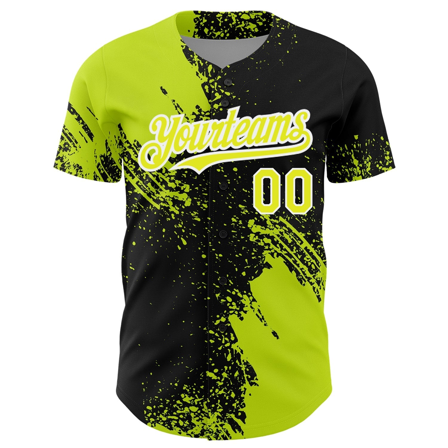 Custom Neon Yellow Black-White 3D Pattern Design Abstract Brush Stroke Authentic Baseball Jersey baseball jersey product view 2
