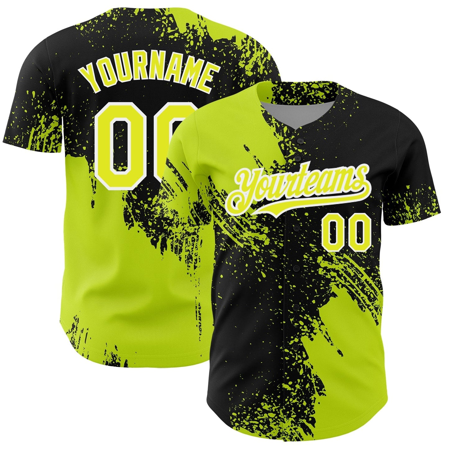 Custom Neon Yellow Black-White 3D Pattern Design Abstract Brush Stroke Authentic Baseball Jersey baseball jersey product view 1