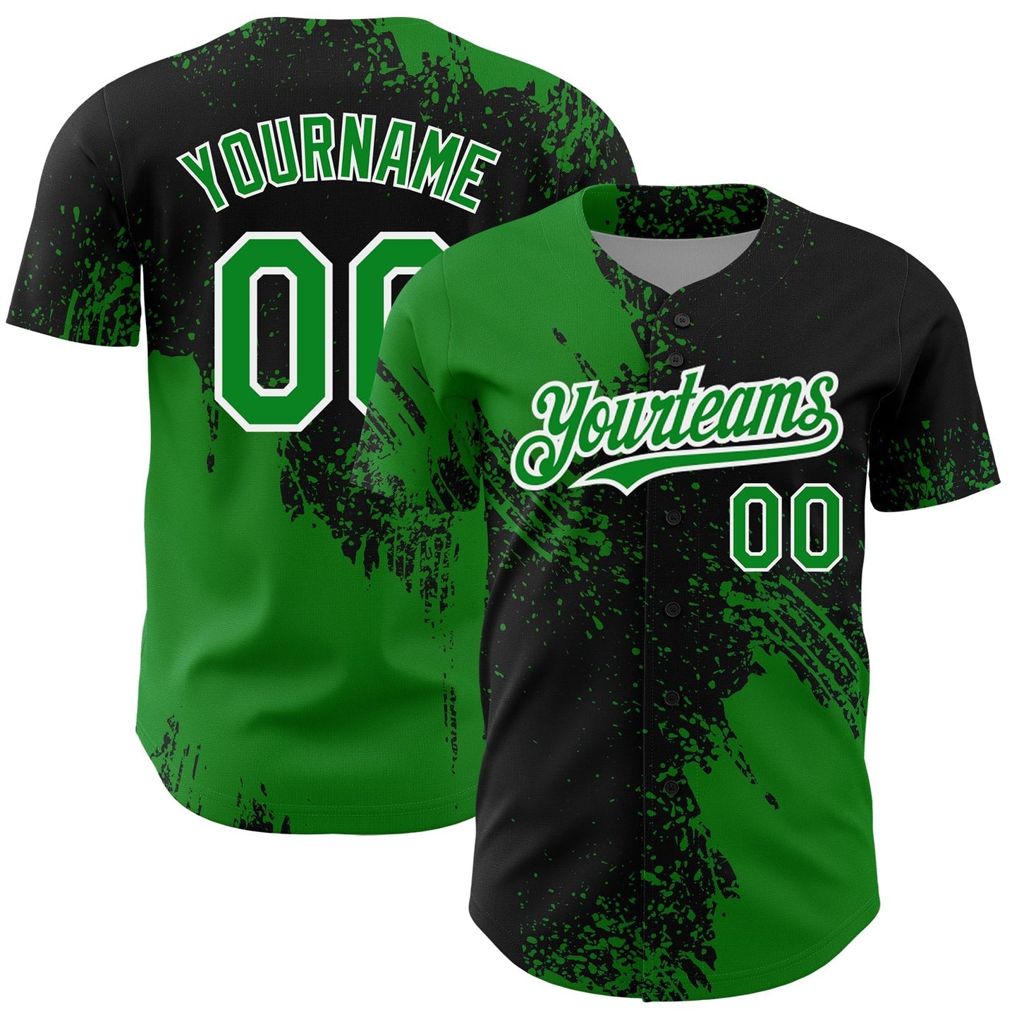 Custom Grass Green Black-White 3D Pattern Design Abstract Brush Stroke Authentic Baseball Jersey baseball jersey product view 1