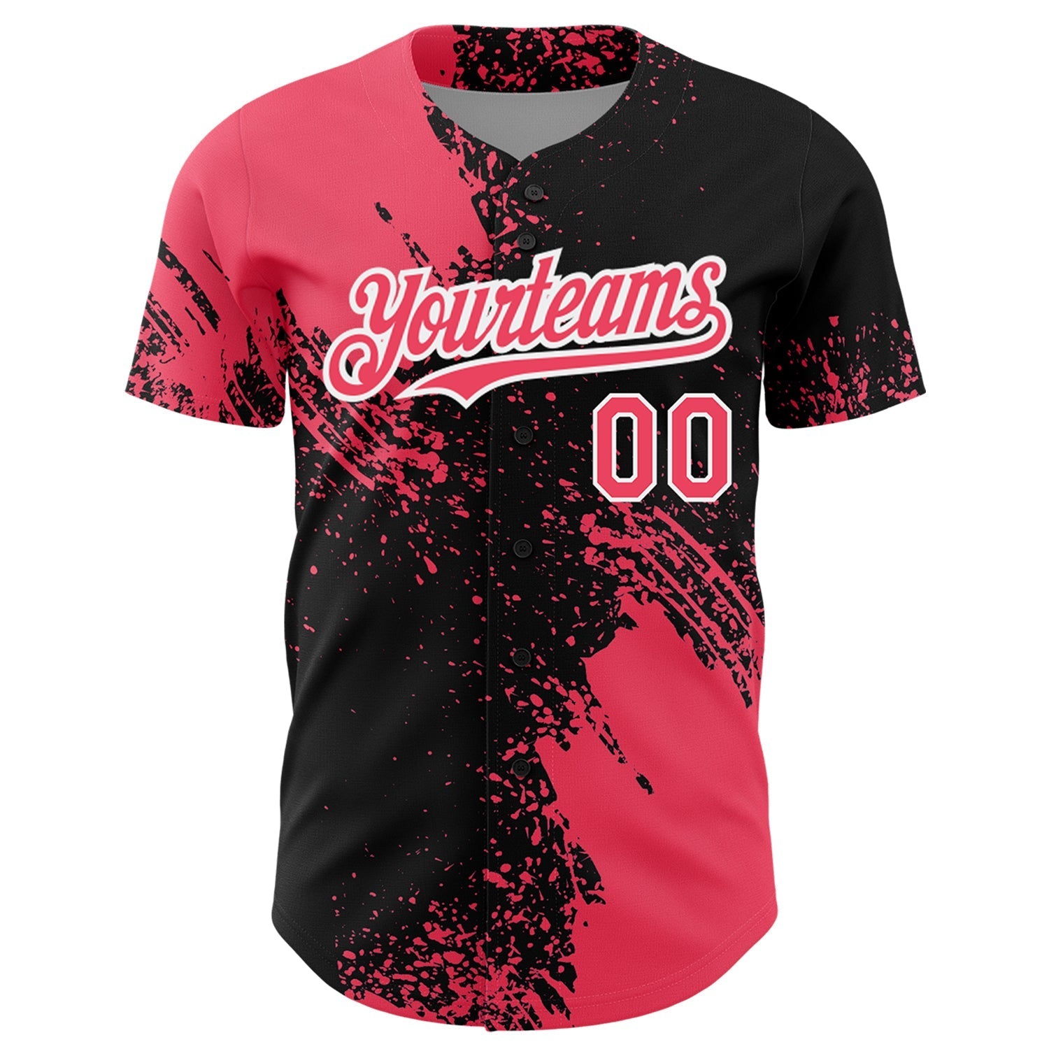 Custom Neon Pink Black-White 3D Pattern Design Abstract Brush Stroke Authentic Baseball Jersey baseball jersey product view 2