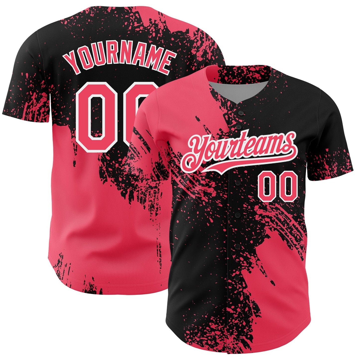 Custom Neon Pink Black-White 3D Pattern Design Abstract Brush Stroke Authentic Baseball Jersey baseball jersey product view 1