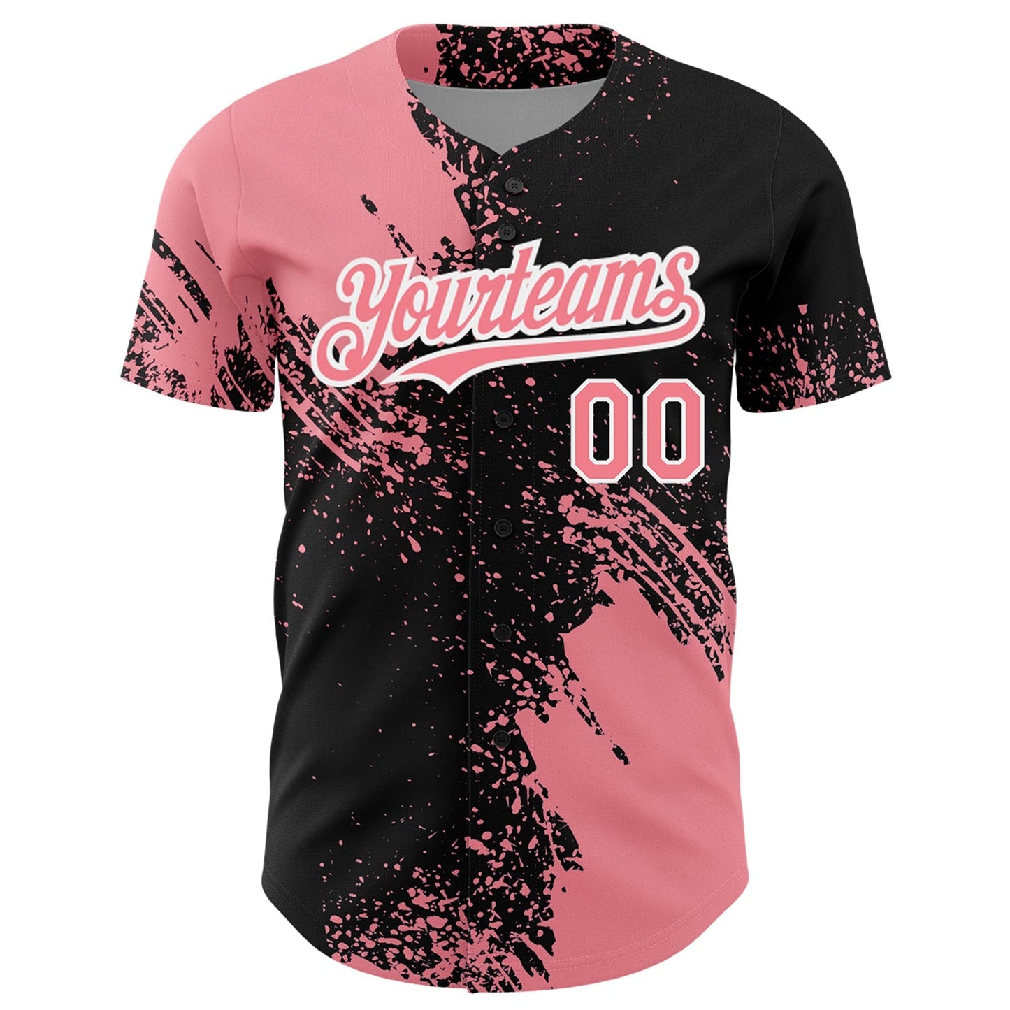 Custom Medium Pink Black-White 3D Pattern Design Abstract Brush Stroke Authentic Baseball Jersey baseball jersey product view 2
