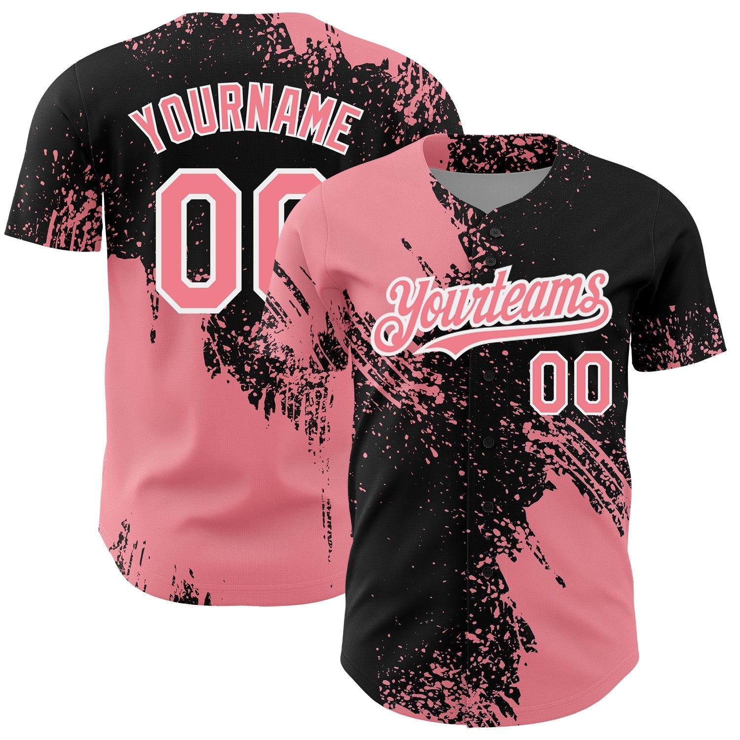 Custom Medium Pink Black-White 3D Pattern Design Abstract Brush Stroke Authentic Baseball Jersey baseball jersey product view 1