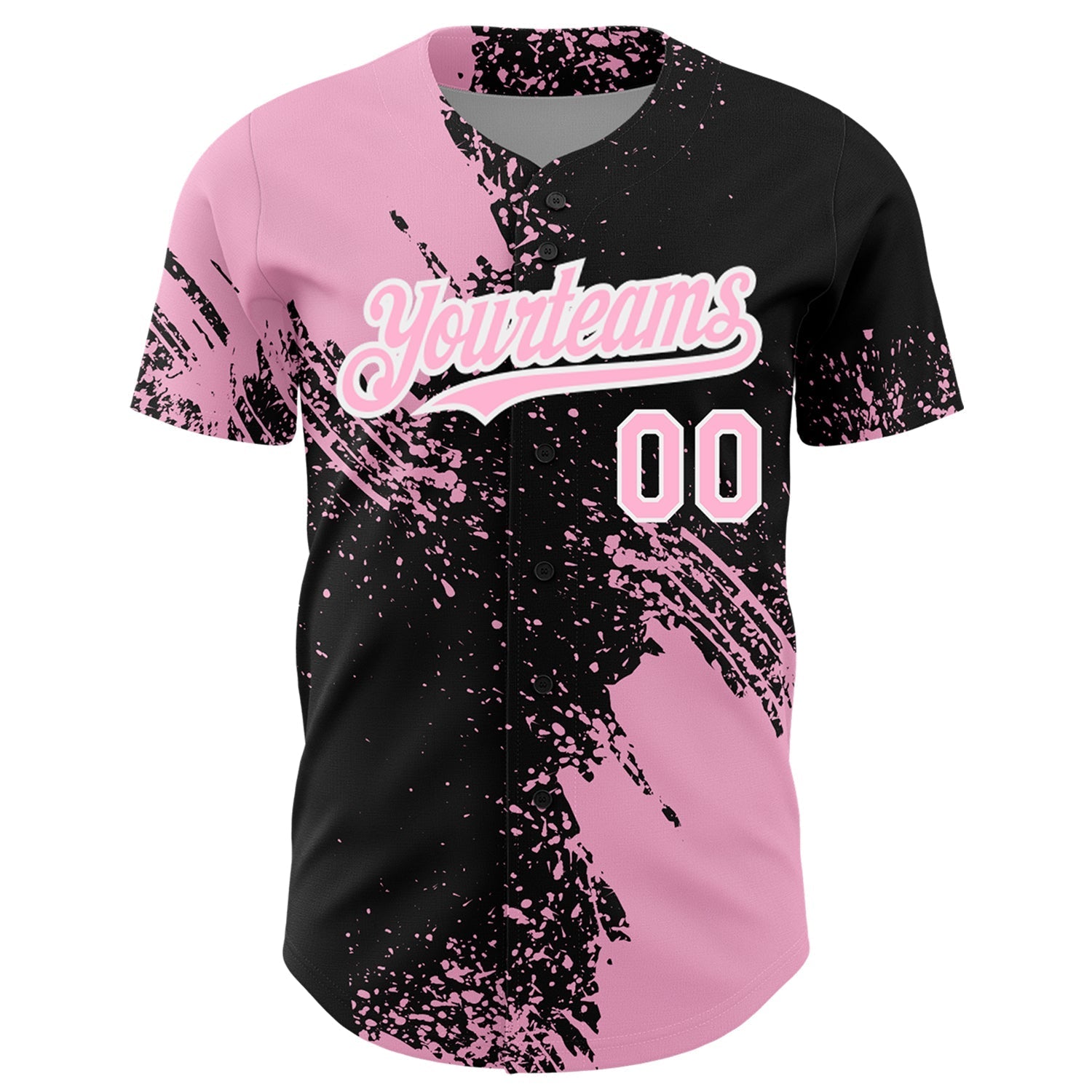 Custom Light Pink Black-White 3D Pattern Design Abstract Brush Stroke Authentic Baseball Jersey baseball jersey product view 2