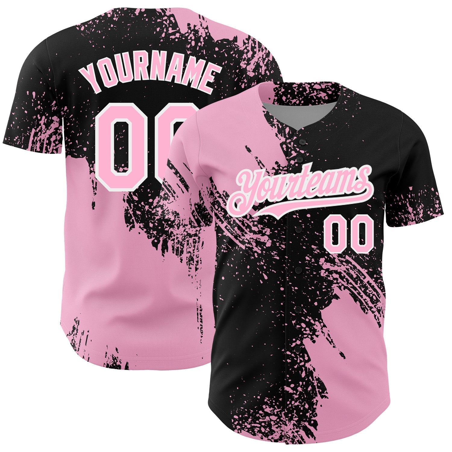 Custom Light Pink Black-White 3D Pattern Design Abstract Brush Stroke Authentic Baseball Jersey baseball jersey product view 1