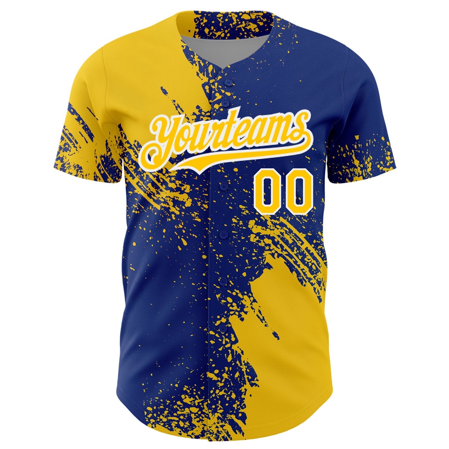 Custom Yellow Royal-White 3D Pattern Design Abstract Brush Stroke Authentic Baseball Jersey baseball jersey product view 2