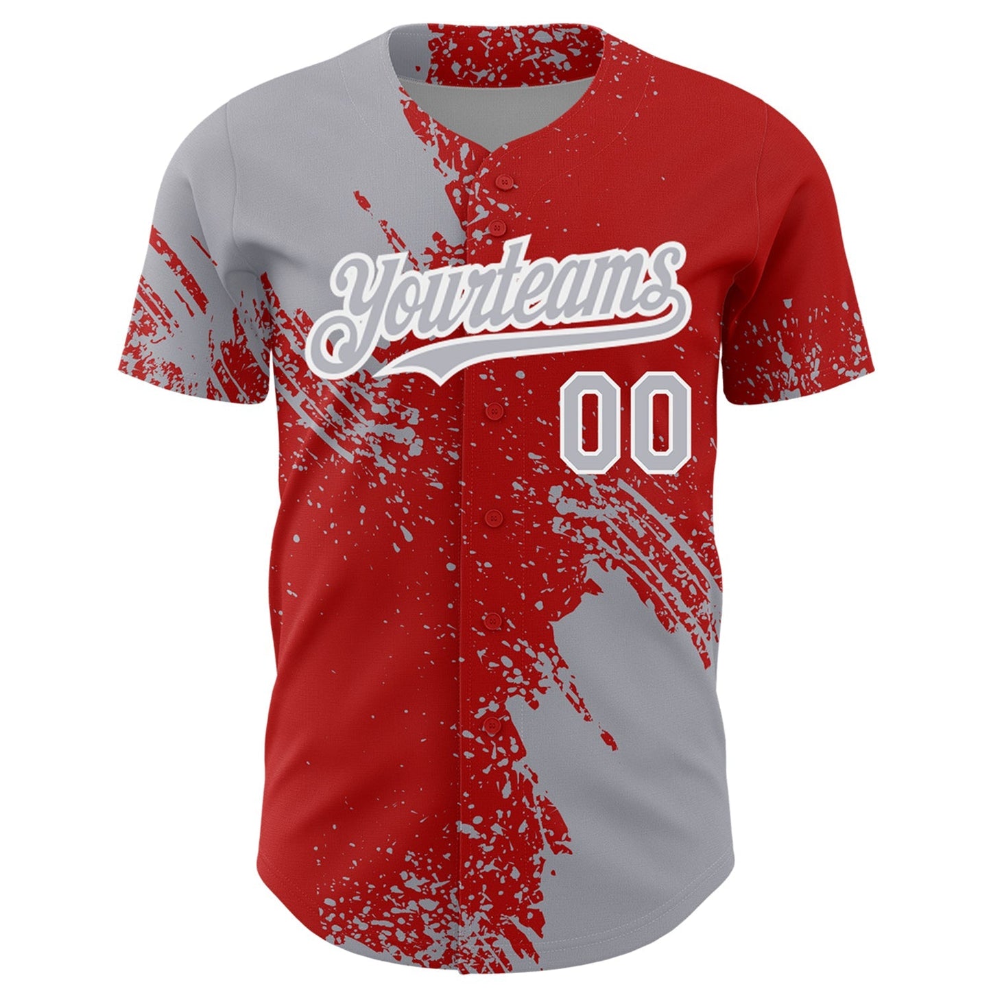 Custom Gray Red-White 3D Pattern Design Abstract Brush Stroke Authentic Baseball Jersey baseball jersey product view 2