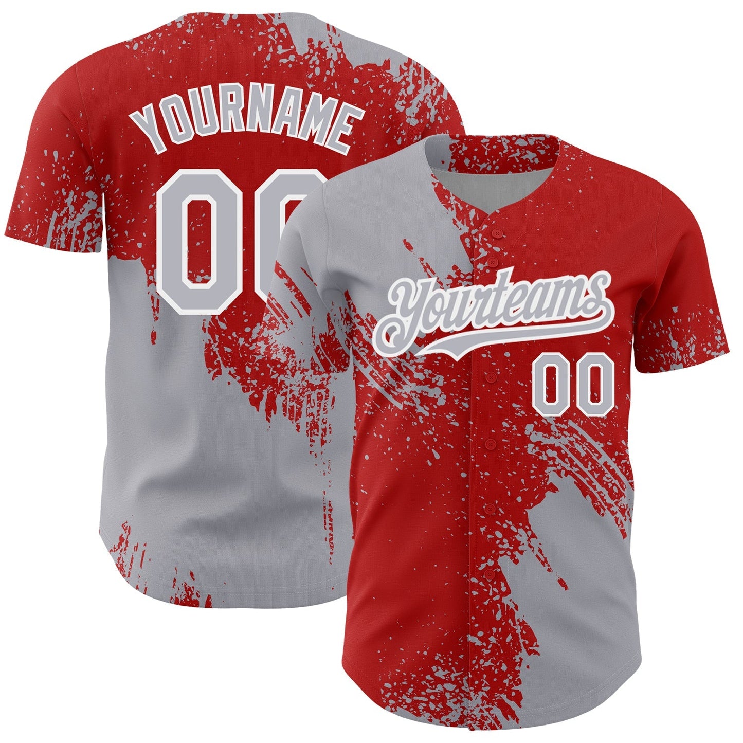 Custom Gray Red-White 3D Pattern Design Abstract Brush Stroke Authentic Baseball Jersey baseball jersey product view 1