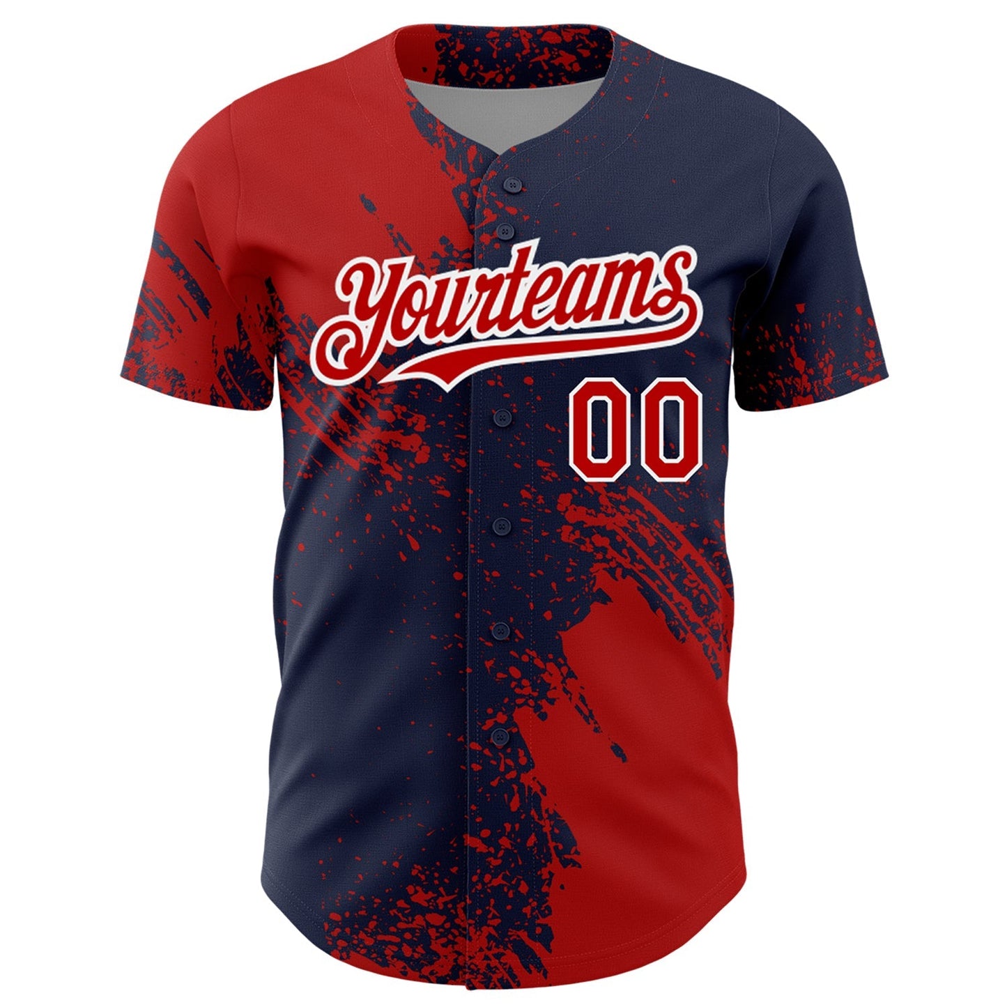 Custom Red Navy-White 3D Pattern Design Abstract Brush Stroke Authentic Baseball Jersey baseball jersey product view 2