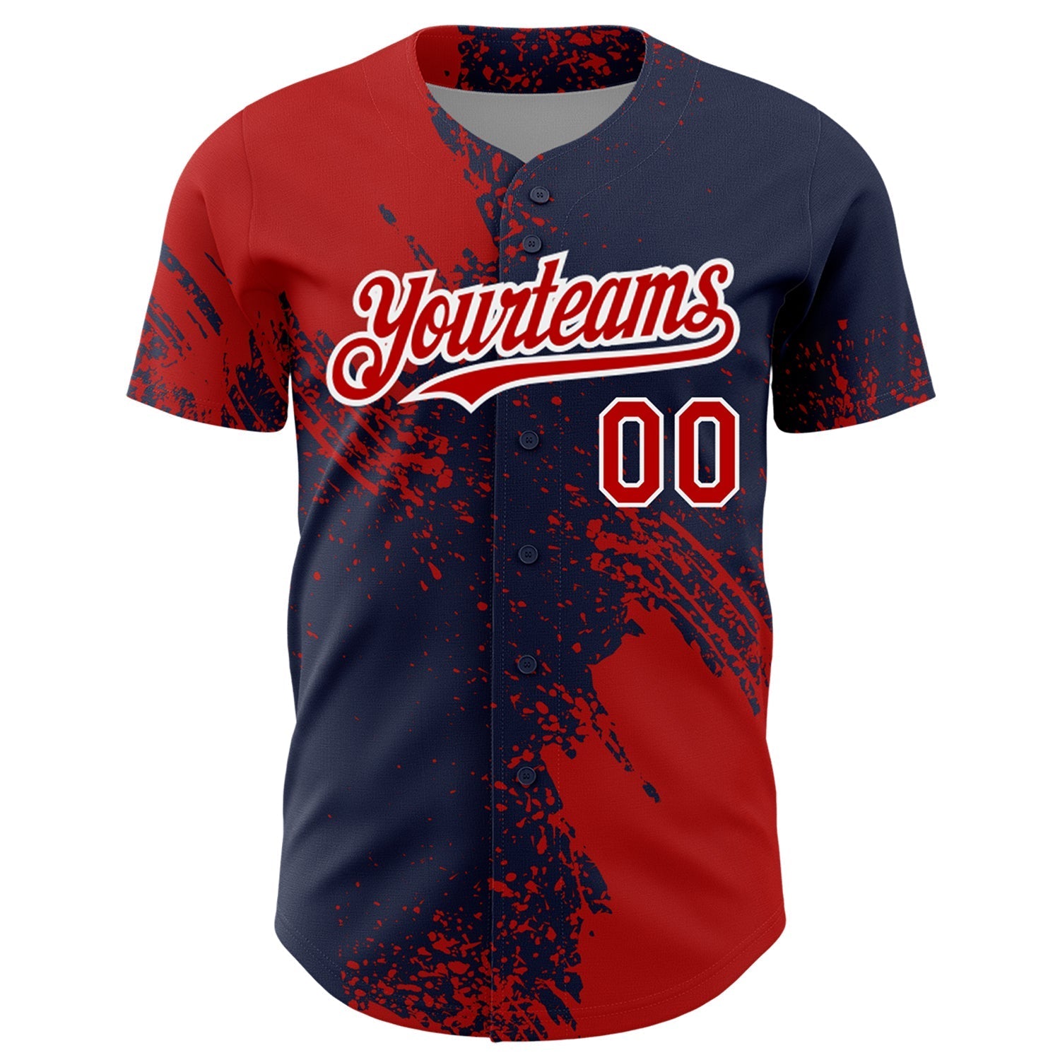 Custom Red Navy-White 3D Pattern Design Abstract Brush Stroke Authentic Baseball Jersey baseball jersey product view 2