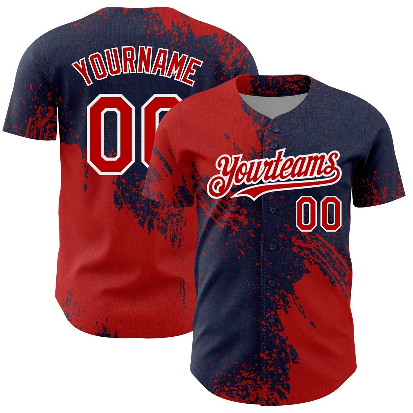Custom Red Navy-White 3D Pattern Design Abstract Brush Stroke Authentic Baseball Jersey baseball jersey product view 1