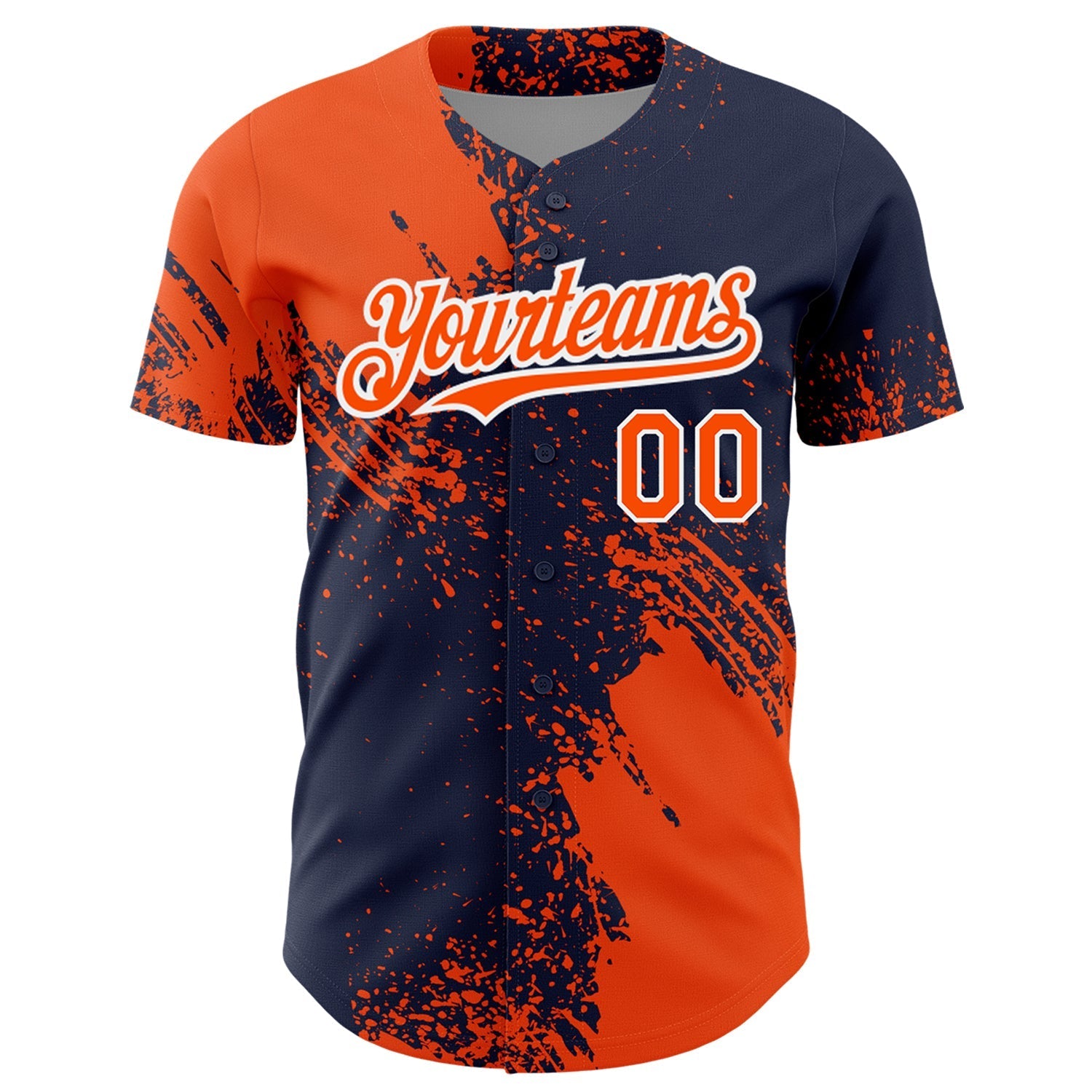 Custom Orange Navy-White 3D Pattern Design Abstract Brush Stroke Authentic Baseball Jersey baseball jersey product view 2