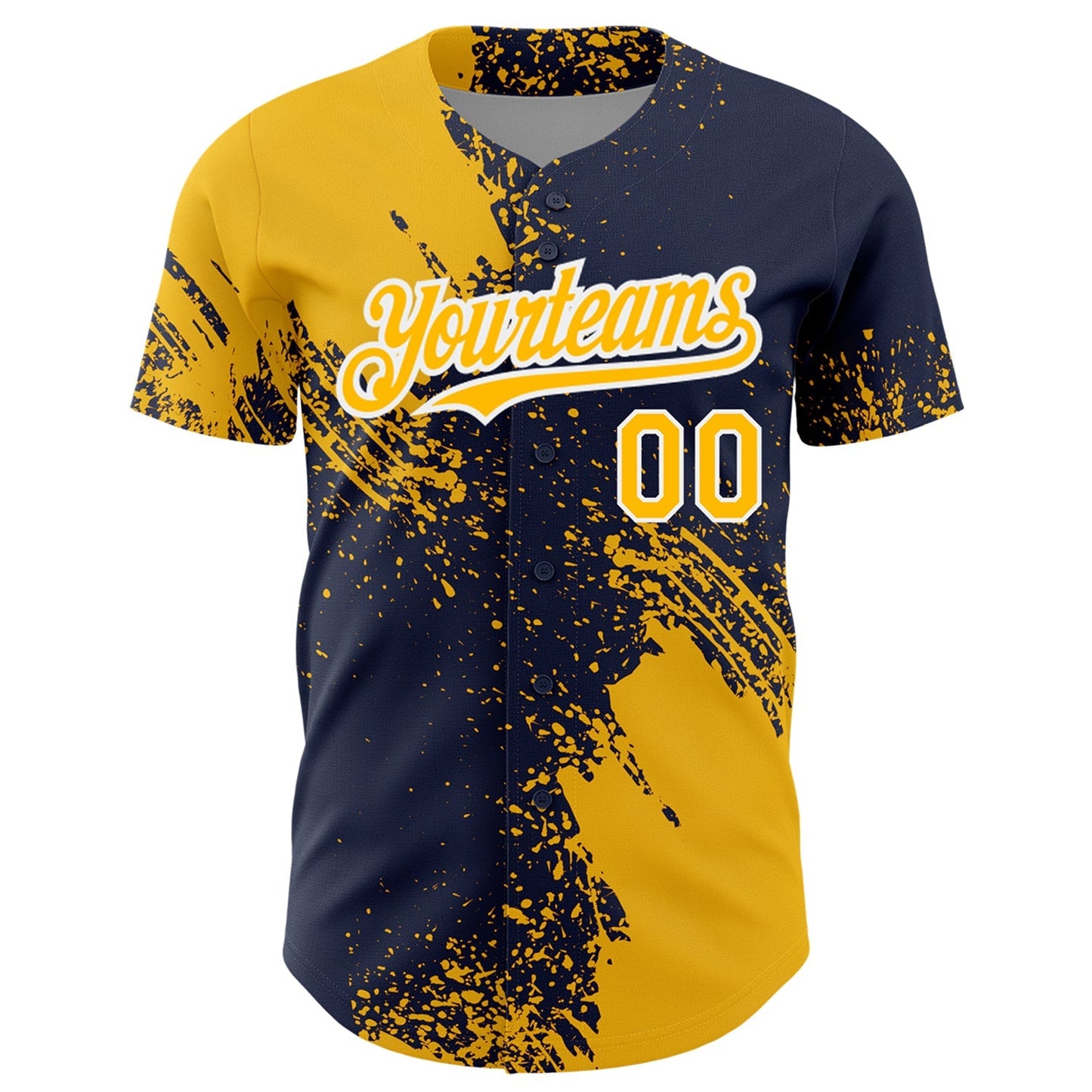 Custom Gold Navy-White 3D Pattern Design Abstract Brush Stroke Authentic Baseball Jersey baseball jersey product view 2