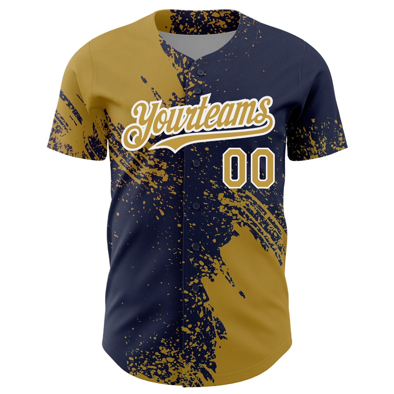 Custom Old Gold Navy-White 3D Pattern Design Abstract Brush Stroke Authentic Baseball Jersey baseball jersey product view 2