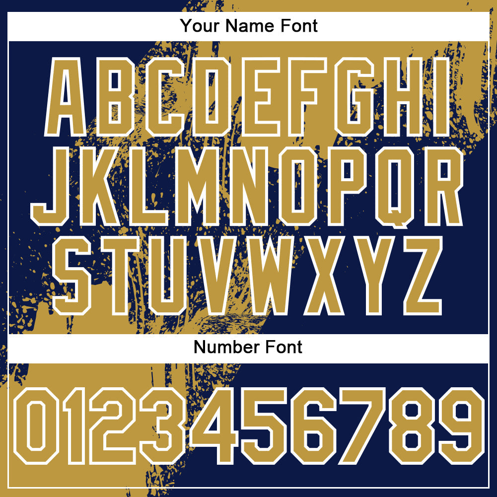 Custom Old Gold Navy-White 3D Pattern Design Abstract Brush Stroke Authentic Baseball Jersey baseball jersey product view 5