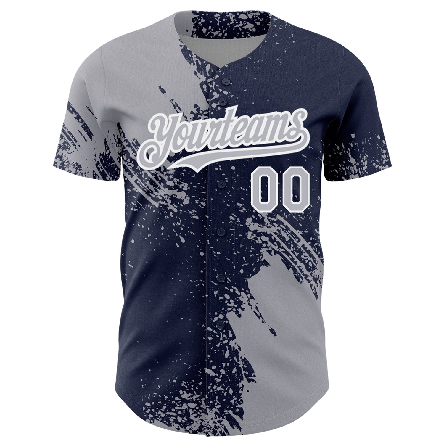 Custom Gray Navy-White 3D Pattern Design Abstract Brush Stroke Authentic Baseball Jersey baseball jersey product view 3