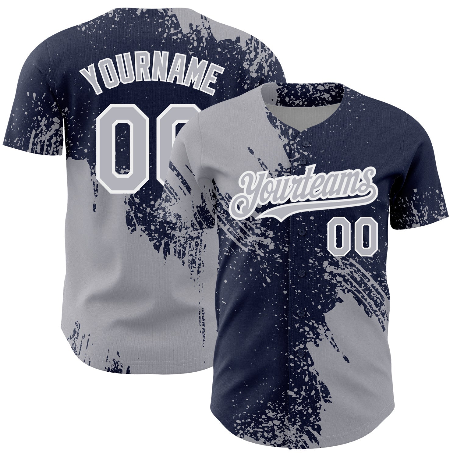 Custom Gray Navy-White 3D Pattern Design Abstract Brush Stroke Authentic Baseball Jersey baseball jersey product view 1