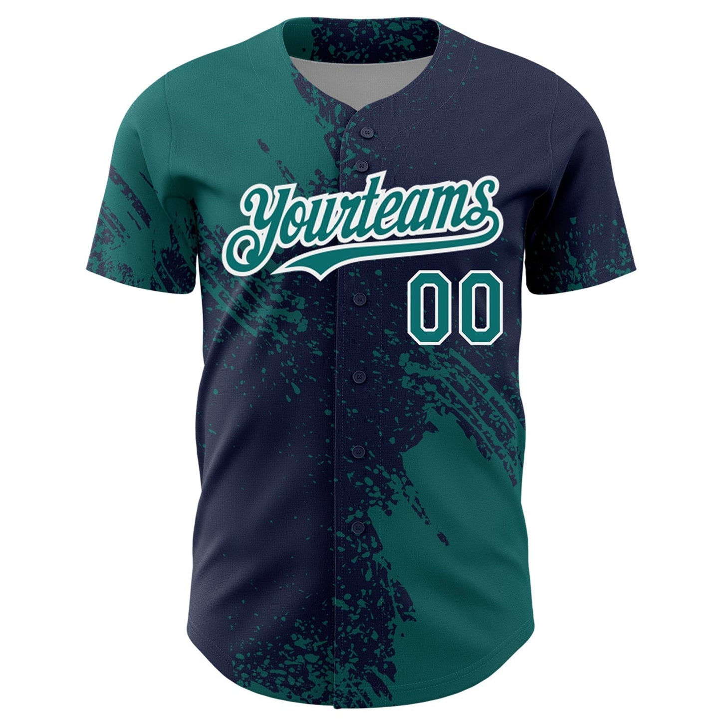 Custom Teal Navy-White 3D Pattern Design Abstract Brush Stroke Authentic Baseball Jersey baseball jersey product view 2