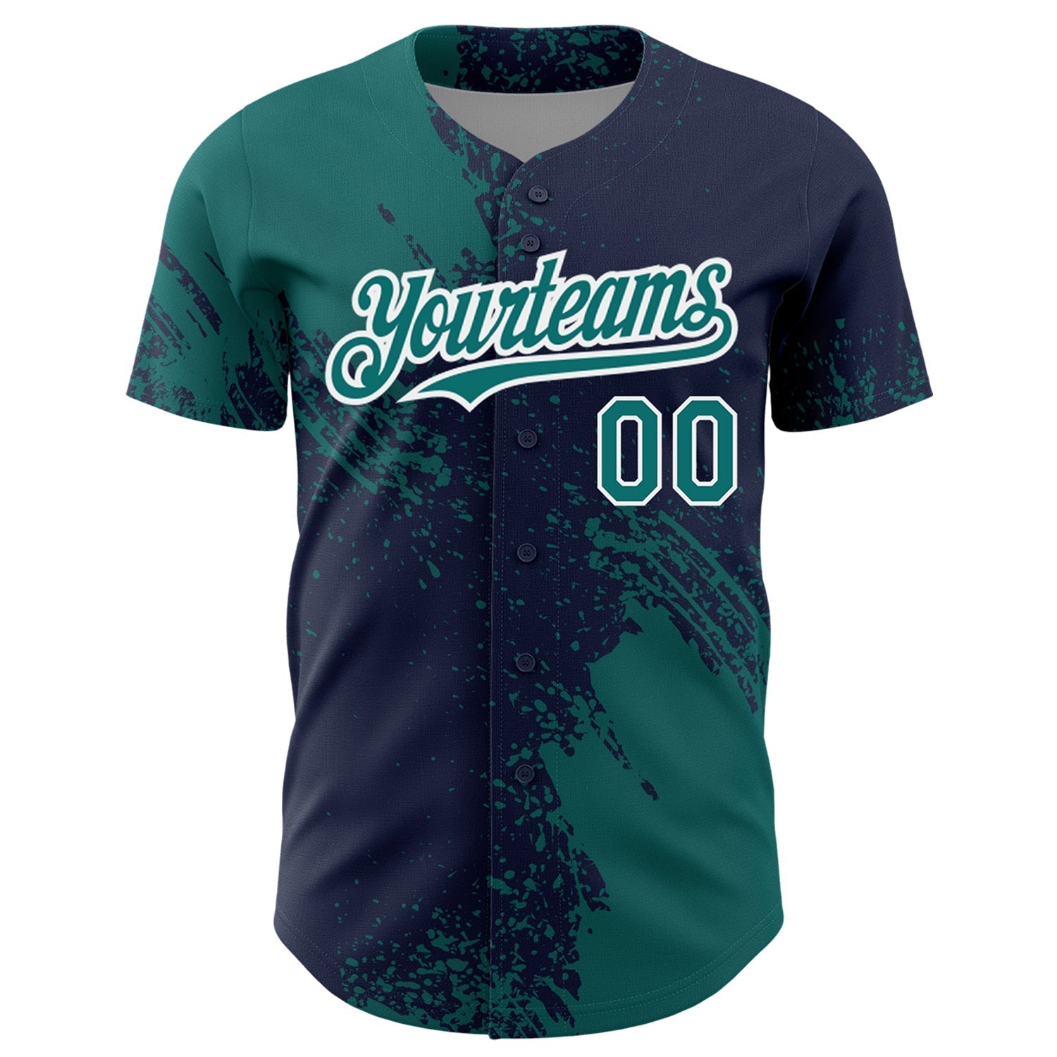 Custom Teal Navy-White 3D Pattern Design Abstract Brush Stroke Authentic Baseball Jersey baseball jersey product view 2