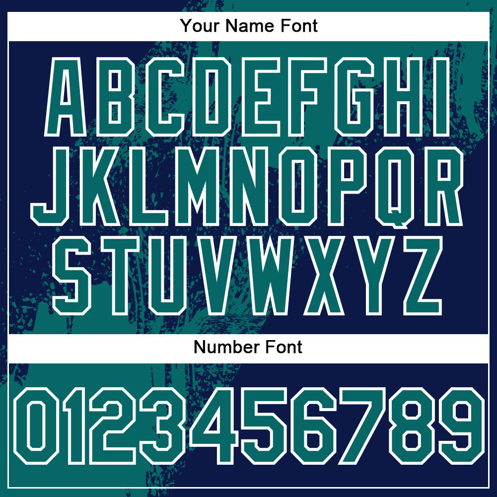Custom Teal Navy-White 3D Pattern Design Abstract Brush Stroke Authentic Baseball Jersey baseball jersey product view 5