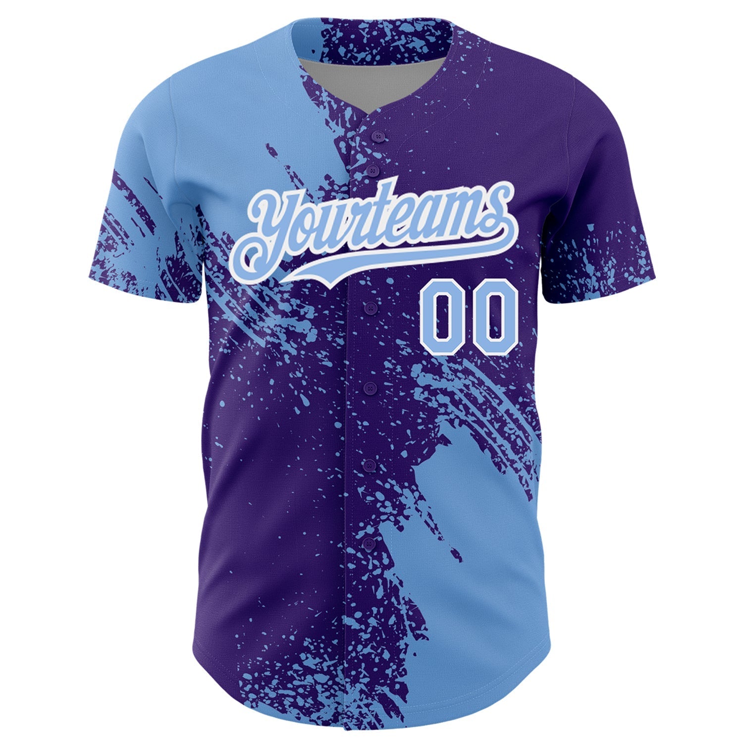 Custom Light Blue Purple-White 3D Pattern Design Abstract Brush Stroke Authentic Baseball Jersey baseball jersey product view 2