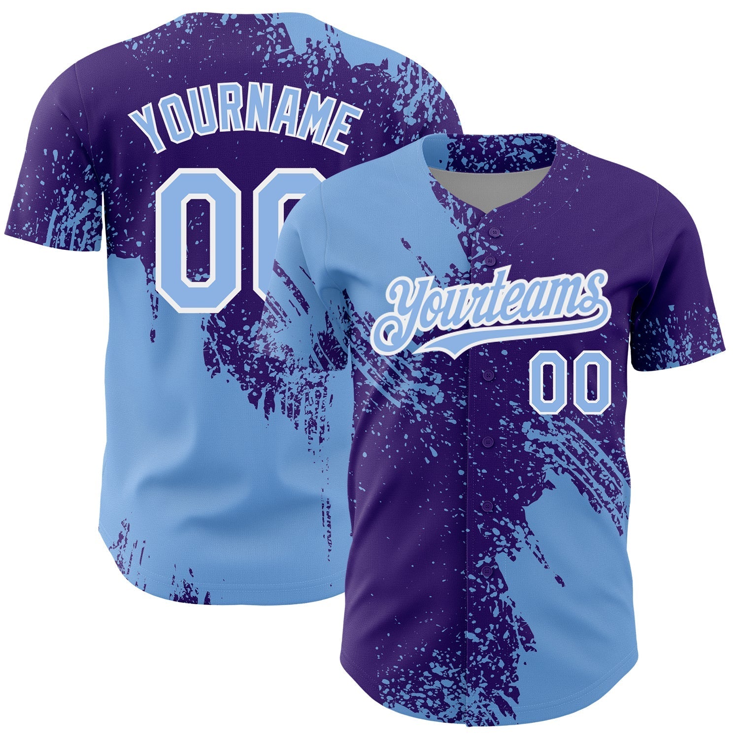 Custom Light Blue Purple-White 3D Pattern Design Abstract Brush Stroke Authentic Baseball Jersey baseball jersey product view 1