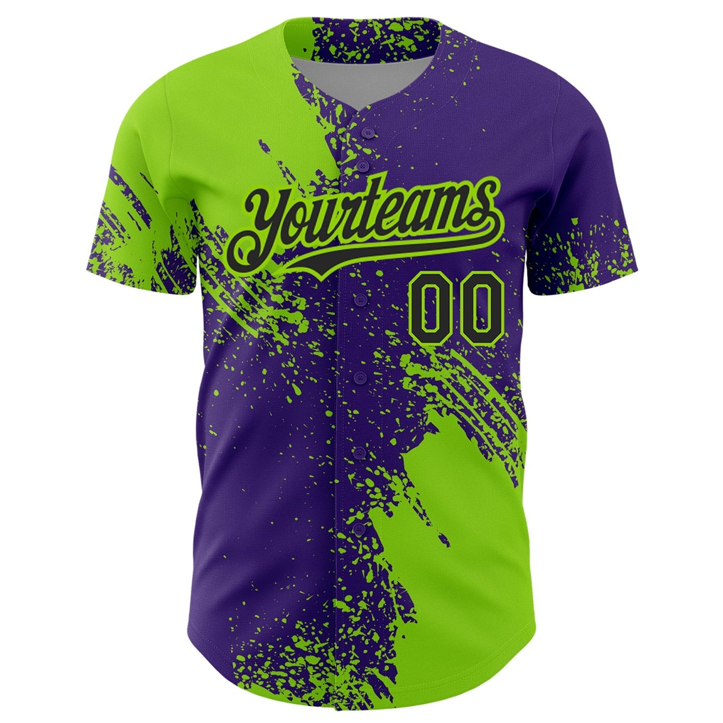 Custom Neon Green Black-Purple 3D Pattern Design Abstract Brush Stroke Authentic Baseball Jersey baseball jersey product view 2