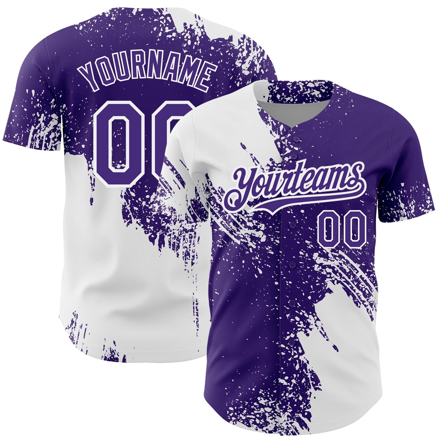 Custom White Purple 3D Pattern Design Abstract Brush Stroke Authentic Baseball Jersey baseball jersey product view 1