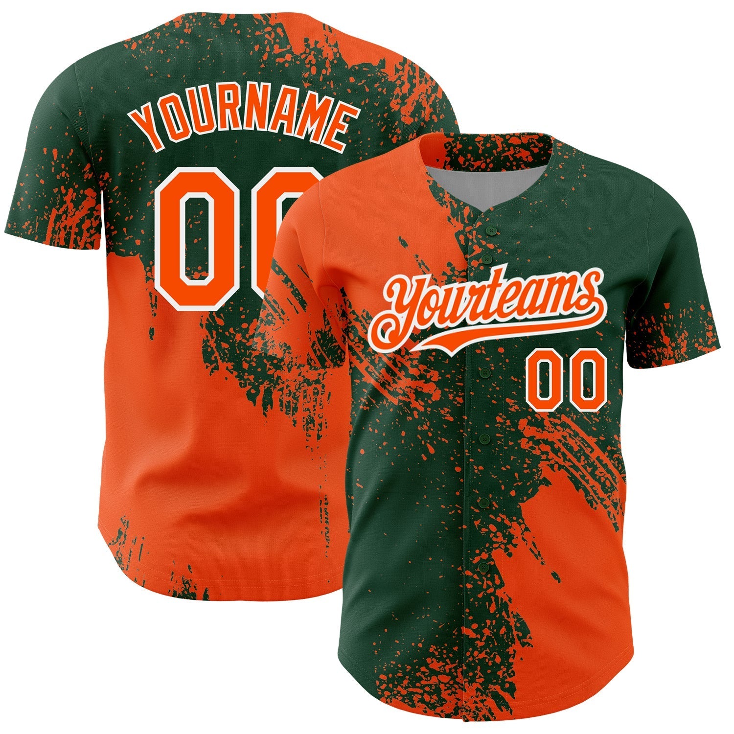 Custom Orange Green-White 3D Pattern Design Abstract Brush Stroke Authentic Baseball Jersey baseball jersey product view 1
