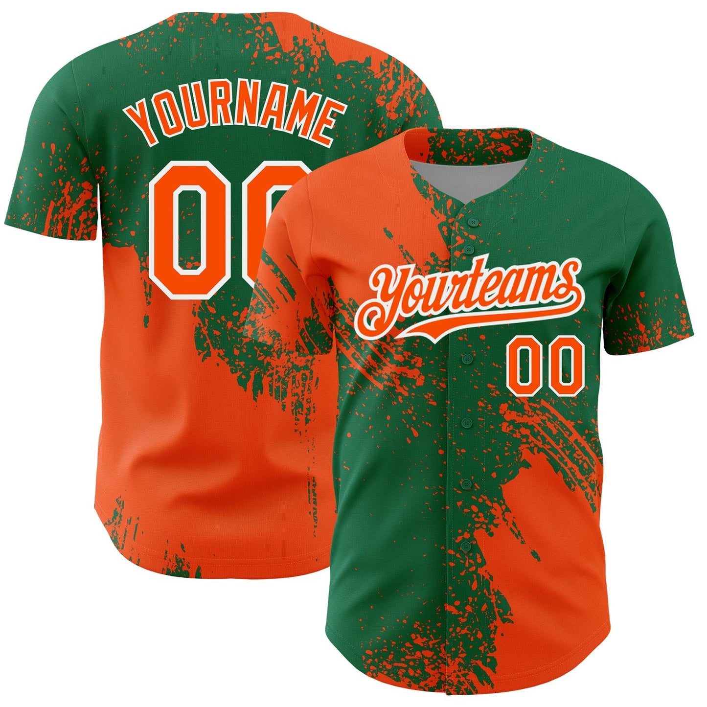 Custom Orange Kelly Green-White 3D Pattern Design Abstract Brush Stroke Authentic Baseball Jersey baseball jersey product view 1