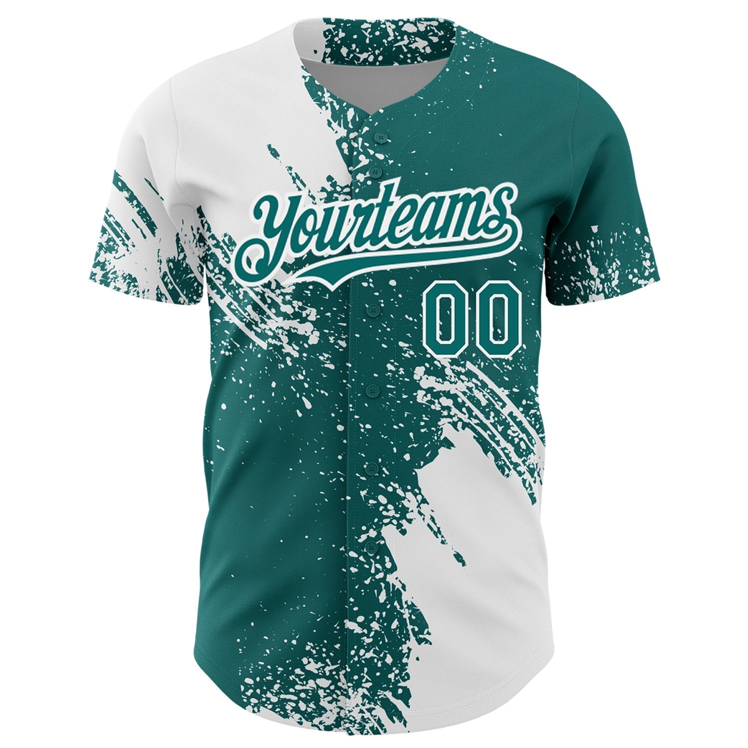 Custom White Teal 3D Pattern Design Abstract Brush Stroke Authentic Baseball Jersey baseball jersey product view 2