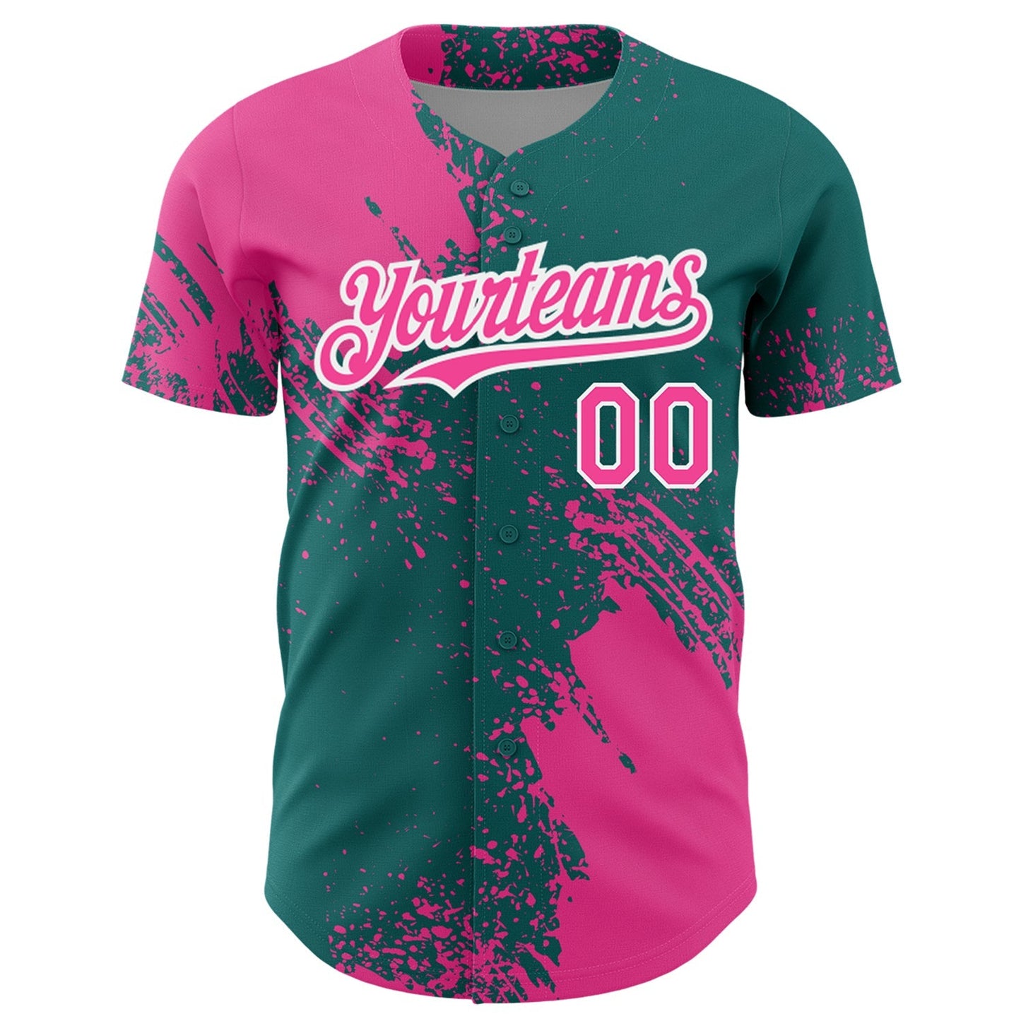 Custom Pink Teal-White 3D Pattern Design Abstract Brush Stroke Authentic Baseball Jersey baseball jersey product view 2