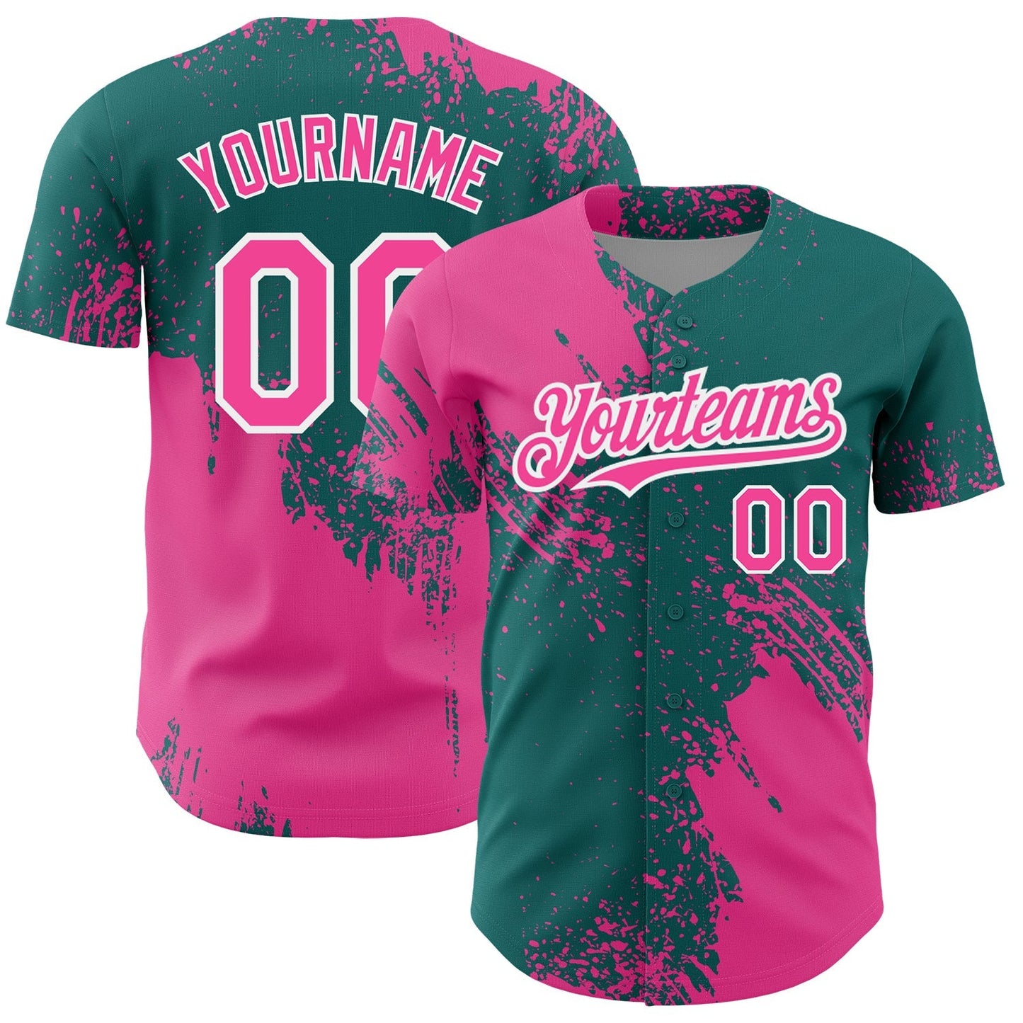 Custom Pink Teal-White 3D Pattern Design Abstract Brush Stroke Authentic Baseball Jersey baseball jersey product view 1